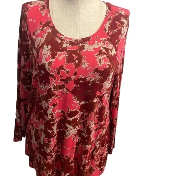 Lori Goldstein tunic Red Pink tan long sleeve top plus Size 1X - Picture 1 of 8